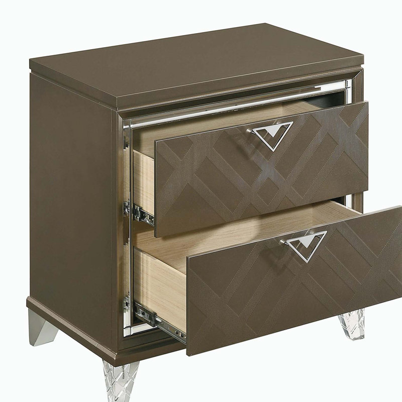 Table de chevet 2 tiroirs champagne foncé