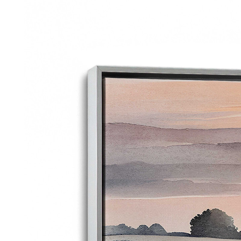 «Sunset in Blooming Valley I», toile roulée, Cadre flottant en chrome poli, H 18,75 po x l 12,75 po