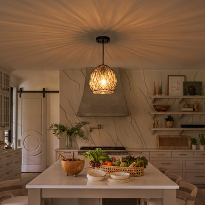 Luminaire suspendu industriel 1 lumière avec abat-jour en verre et cage en métal pour îlot de cuisine