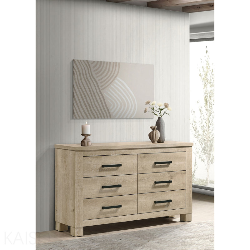 Weathered Oak 6-Drawer Bedroom Dresser