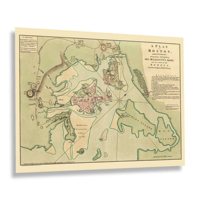 "1776 Plan Of Boston & Its Environs Map Wall Art" sur, H 18 po x l 24 po