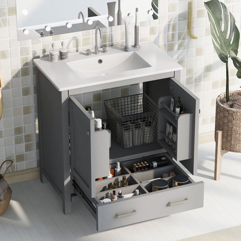 Meuble-lavabo simple avec plateau Sibelle 30, Gris