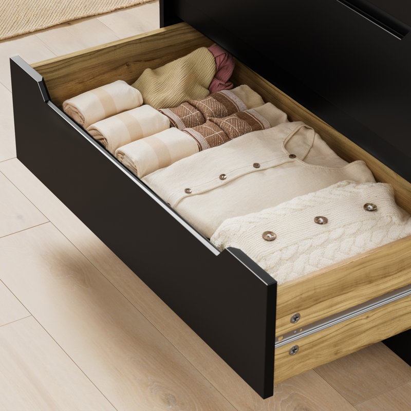 Commode à 6 tiroirs avec poignées dissimulées et armoire de rangement Cherea, Noir
