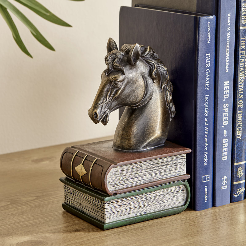 Antique Patina Finish Resin Horse Head Bookend Set