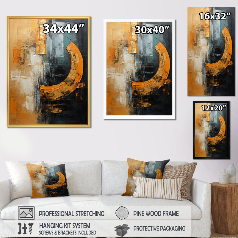 Décoration murale formes noires et croissants I - formes abstraites, Toile tendue, H 32 po x l 24 po x P 1 po