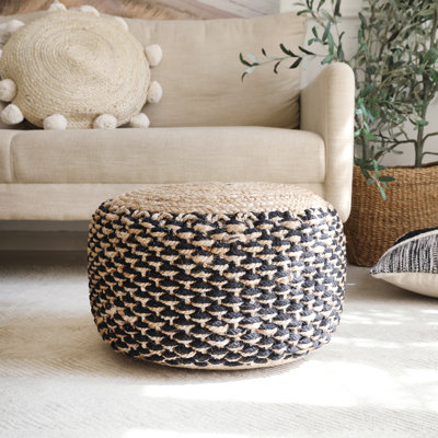 Allmon Handmade Jute/Cotton Modern Farmhouse Small Ottoman Pouf