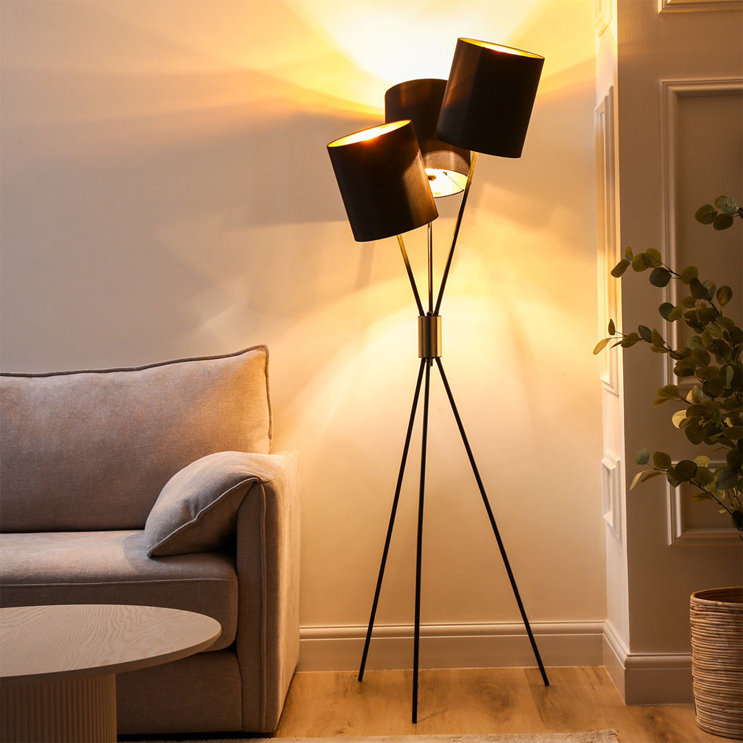 Bickman 164cm Tall Traditional Floor Lamp,Metal Base Floor Standing Corner Tripod Lamp with Black Silk Shade