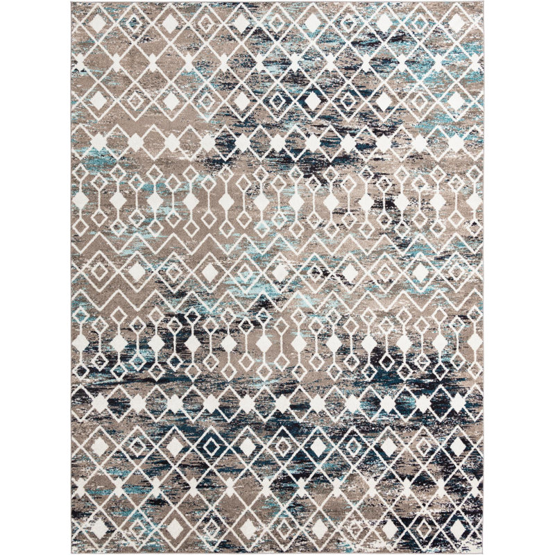 Tapis brun / noir en polypropylène tissé à la machine Briehn, Rectangle 10 pi 8 po x 14 pi