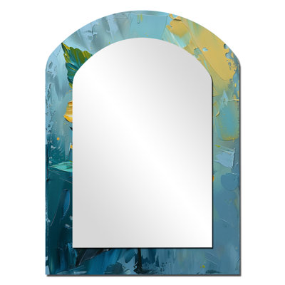 Vibrant Bloom Blue And Yellow Hibiscus - Yellow Arch Wall Mirror Decor