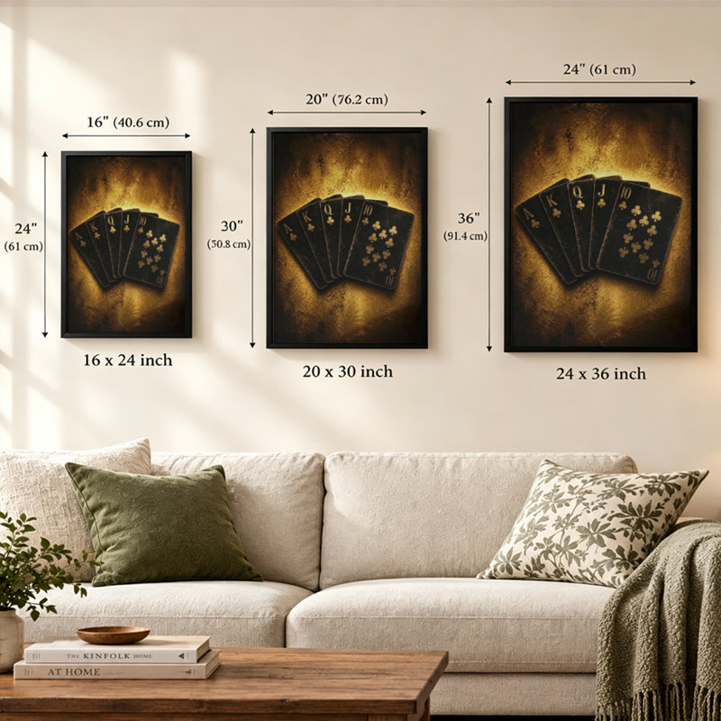 Nature morte main de poker - Tableau sur toile encadrée noire représentant une main de poker, 76 cm (H) x 51 cm (L), Noir