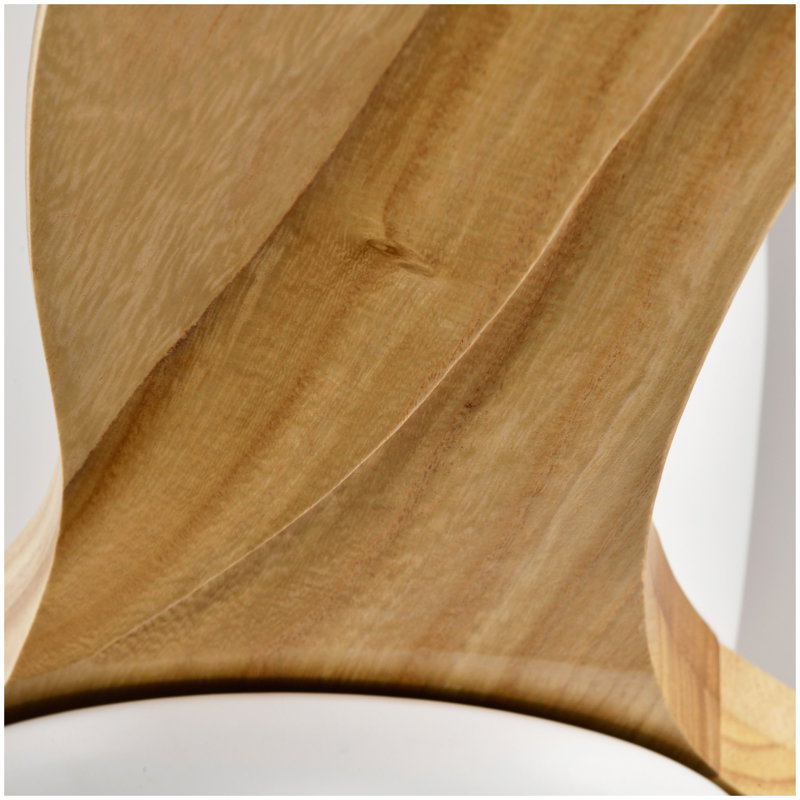 Ventilateur de plafond de 52 po avec pales en bois massif avec lumière avec télécommande, moteur réversible silencieux, 6 vitesses, pour salon de patio, chambre à coucher, intérieur (blanc mat + naturel)