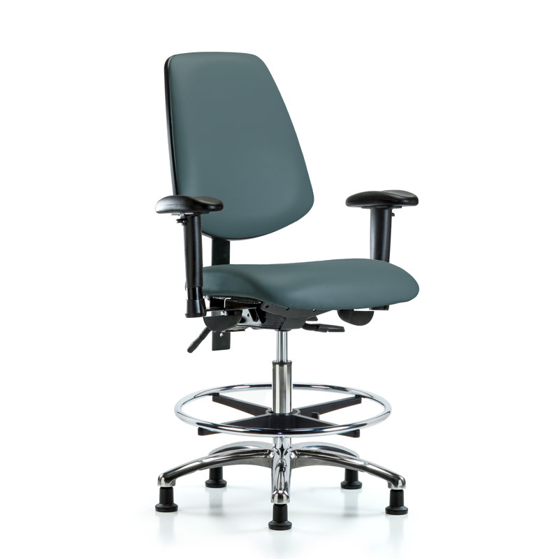 Mabel Vinyl Drafting Chair, Colonial Blue, Glides, Not Included