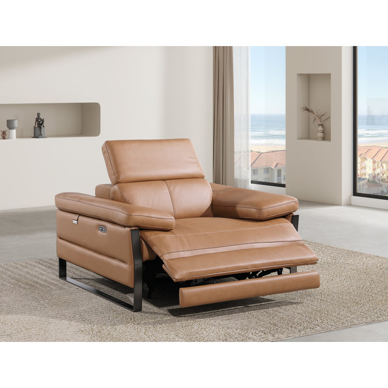 Top Grain Italian Leather Power Reclining Arm Chair with Power Headrests, Cognac