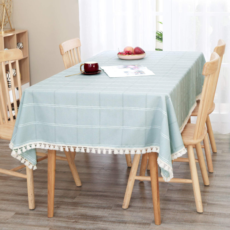 Nappe carrée en mélange de polyester et de coton avec pampille imperméable et résistante à la décoloration, Beige
