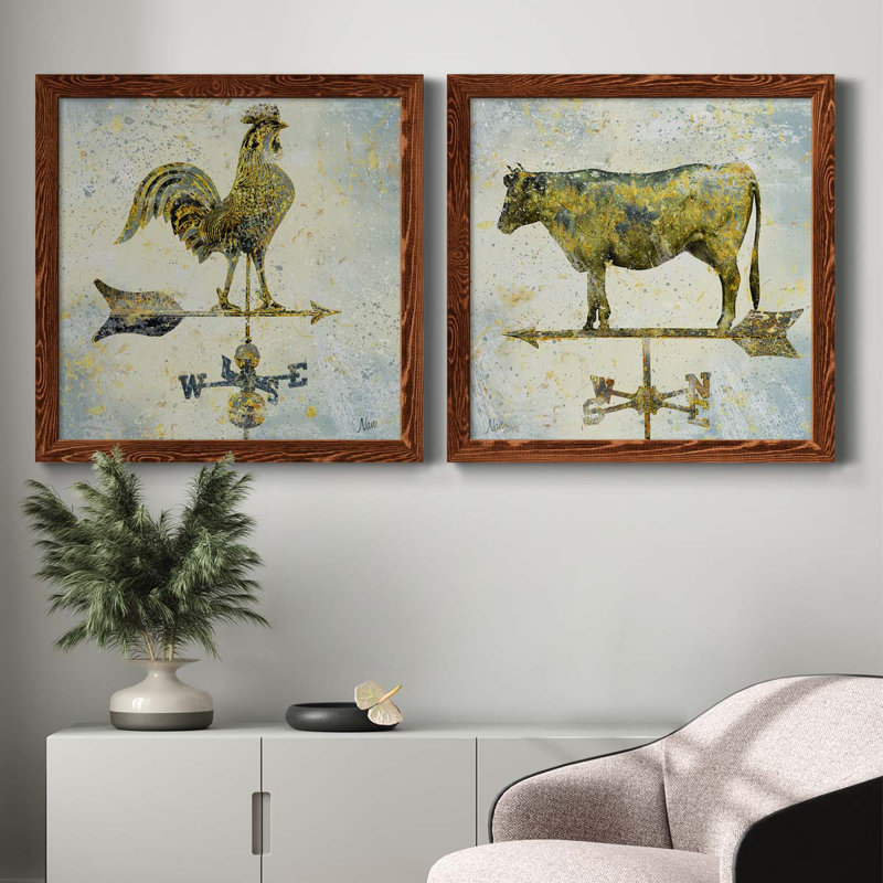 «Americana Rooster», ensemble de 2 impressions sur toile, Toile avec cadre érable, H 24 po x l 48 po x P 1 po