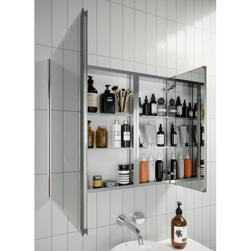 Recessed Frameless 2 Doors Medicine Cabinet with Adjustable Shelves
