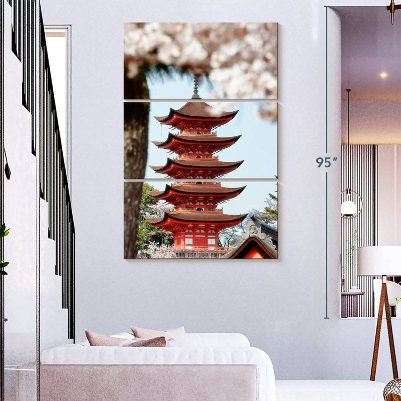 Pagode Masam Miyajima avec sakura, H 32 po x l 20 po