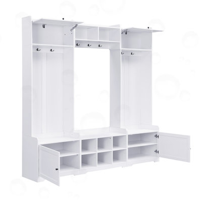 Hall Tree with 8 Cubbies, 7 Coat Hooks and Adjustable Shelf