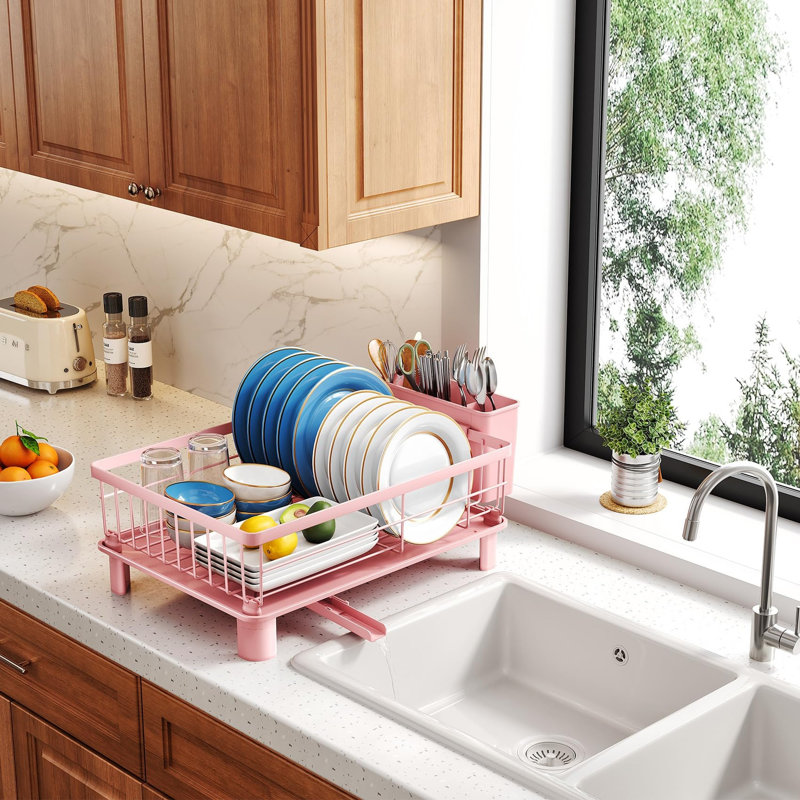 Adjustable Stainless Steel Dish Rack, Pink