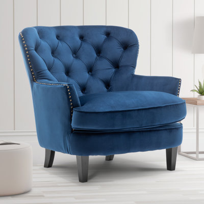 Higgenbotham Velvet Wingback Accent Chair with Button-Tufted Back and Nailhead Trim