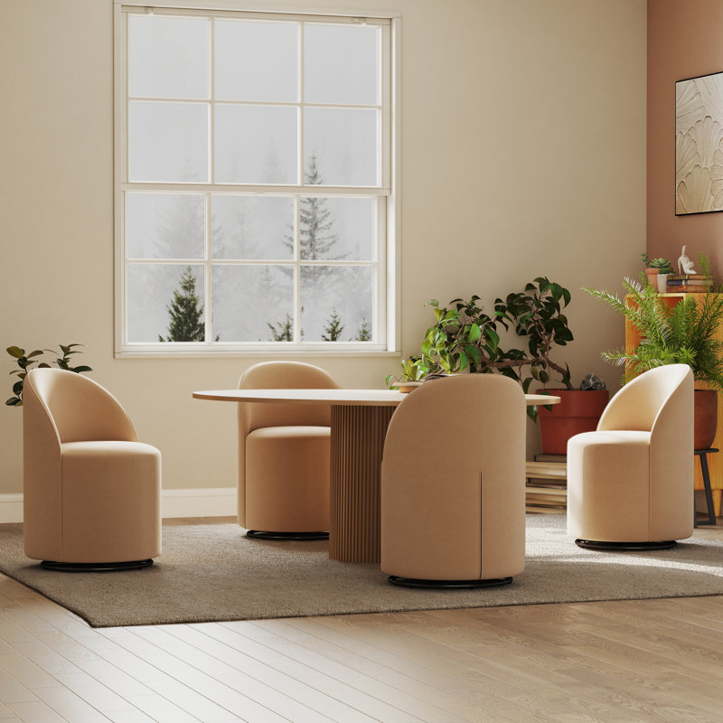 Swivel Upholstered Dining Chair With Backrest, 360 Degree Swivel Side Chair For Dining Room, Balcony, Parlour, Velvet Khaki