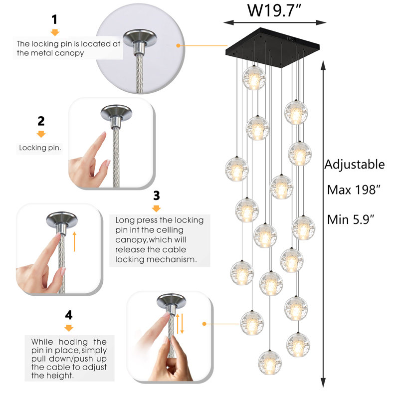 Wystan 16 - Light Crystal Globe Chandelier, Black