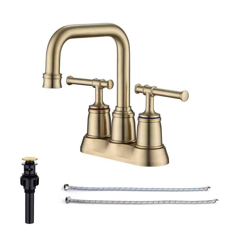 Robinet de salle de bain central à 2 poignées avec drain N3008H, Or brossé