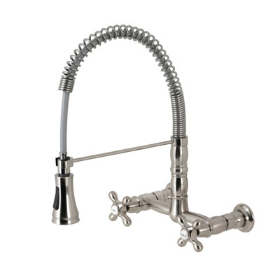 Kingston Brass Heritage Double-Handle 2-Hole Wall-Mount Pre-Rinse Bridge Kitchen Faucet