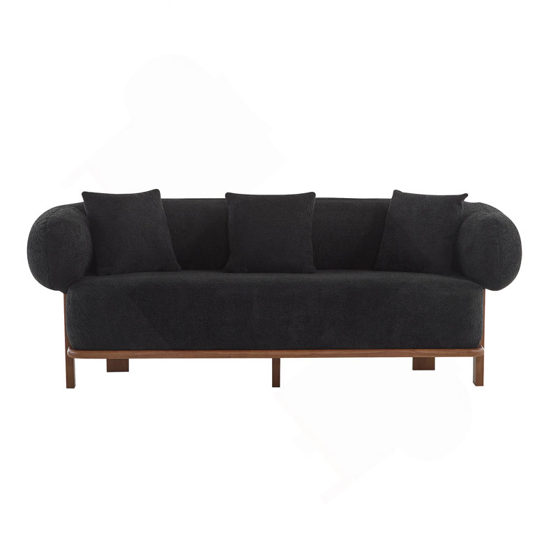 Round Arm Curved Sofa-Beige, Black