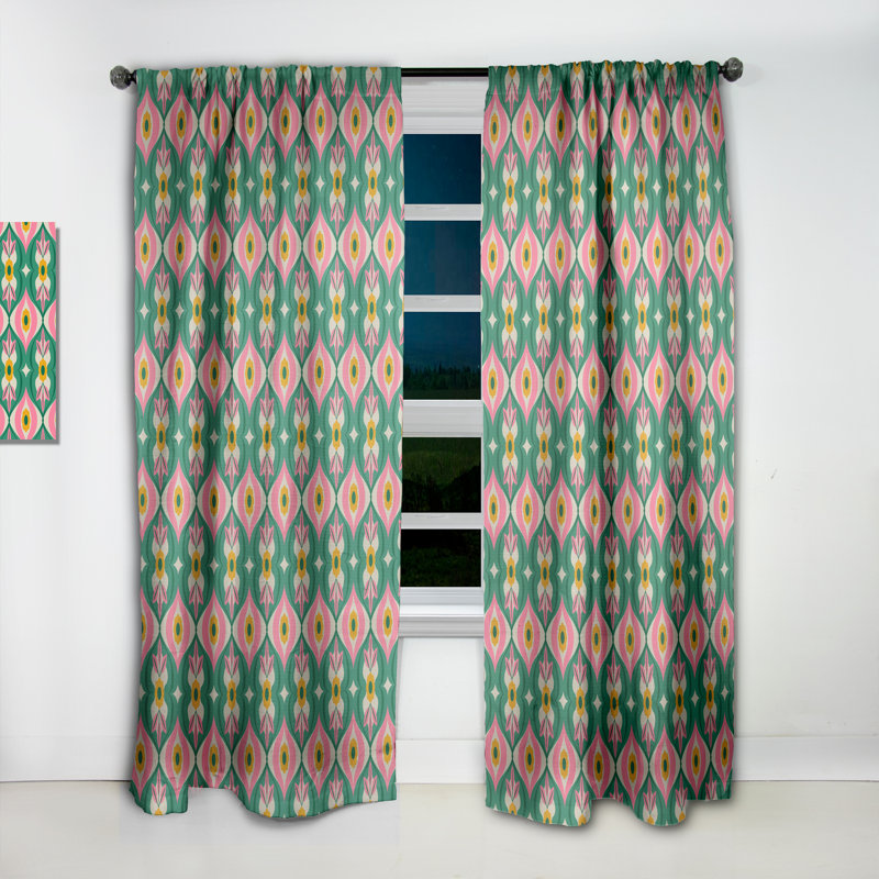 Floral Curtain Panel, Retro Flower Leaf Pattern Blackout Decor - Retro Pattern With Flowers And Leaves,  52" W x 95" L
