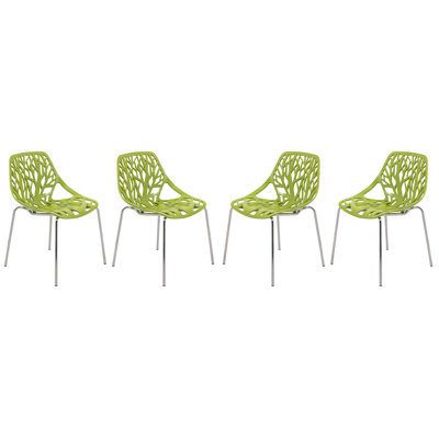 Hadda Stackable Dining Chair with Floral Cutout Back and Stainless Steel Legs – Modern Metal Side Chair for Kitchen, Dining Room, or Restaurant