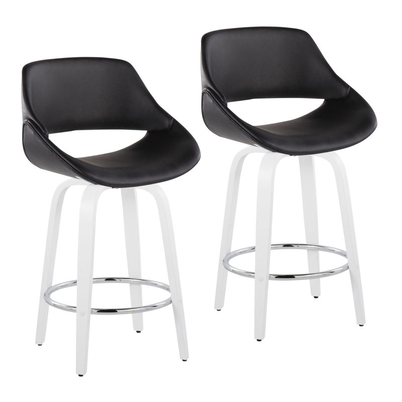 Tabouret de comptoir à hauteur fixe avec pivot en bois et similicuir avec repose-pieds rond chromé - ensemble de 2