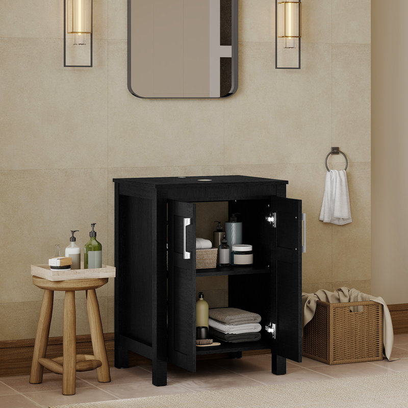 Frenette 24'' Single Bathroom Vanity with Manufactured Wood Top, Black