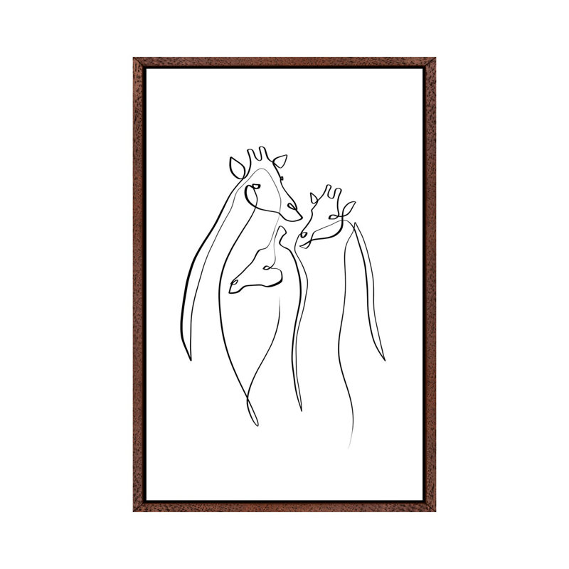 Giraffe Trio by Dane Khy - Print on Canvas, 101.6cm H x 66.04cm W x 3.81cm D, Classic Brown Wood Framed