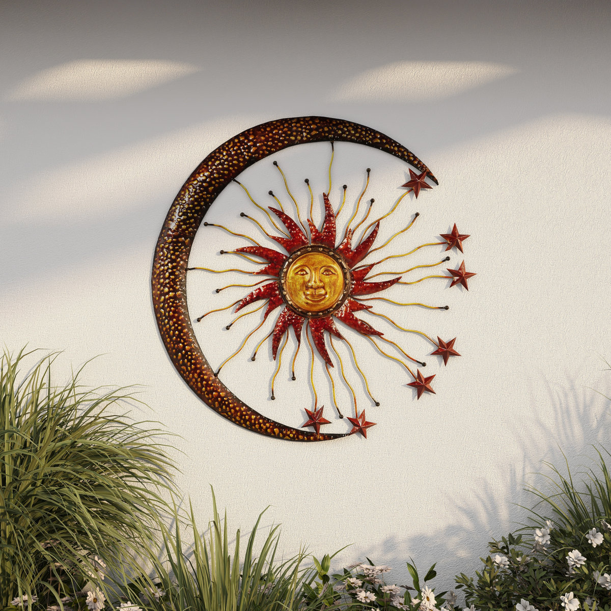 Bungalow Rose Metal Indoor Outdoor Sun and Moon Home Copper Wall Decor ...