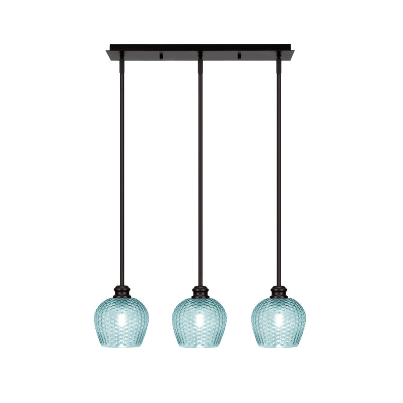 Edge 3 Light Linear Pendalier With 6" Glass, Espresso, Turquoise Textured