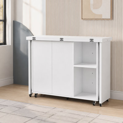 Foldable Dining Table and Side Table Combo with Storage Shelves, White, for Small Spaces