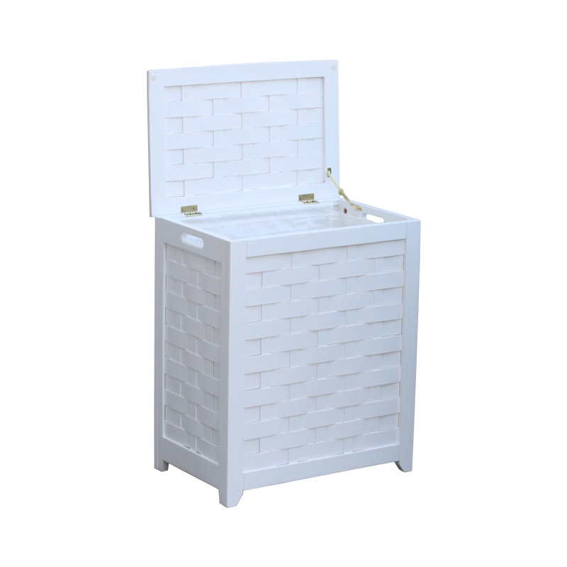 Wood Laundry Hamper with Handles, White