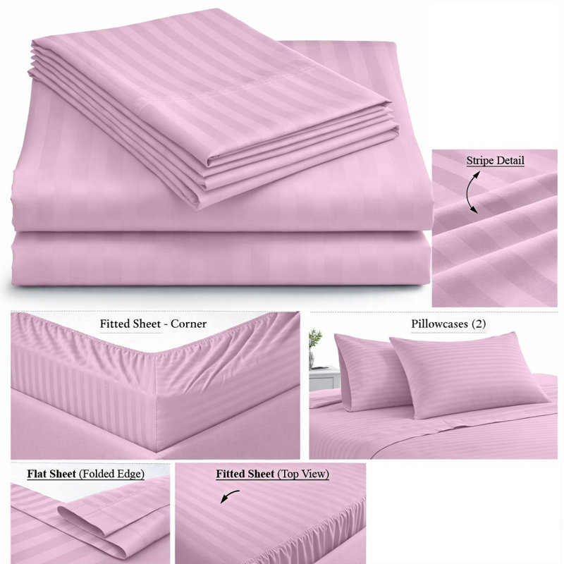 Oxford Collection 600 Thread Count Deep Pocket Egyptian Quality Cotton Solid Sheet Set, Purple Stripe