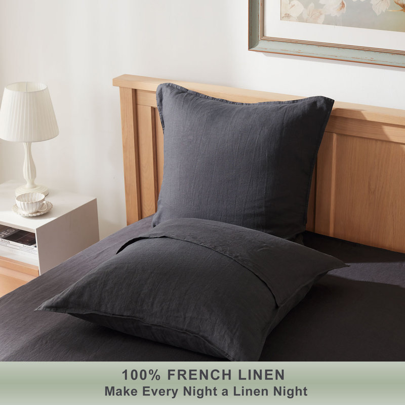 TOSMO 100% Linen Pillowcase Set of 2, Stone Washed Pillowcases Envelope Closure, Soft and Durable Pillow Cases, Charcoal Gray
