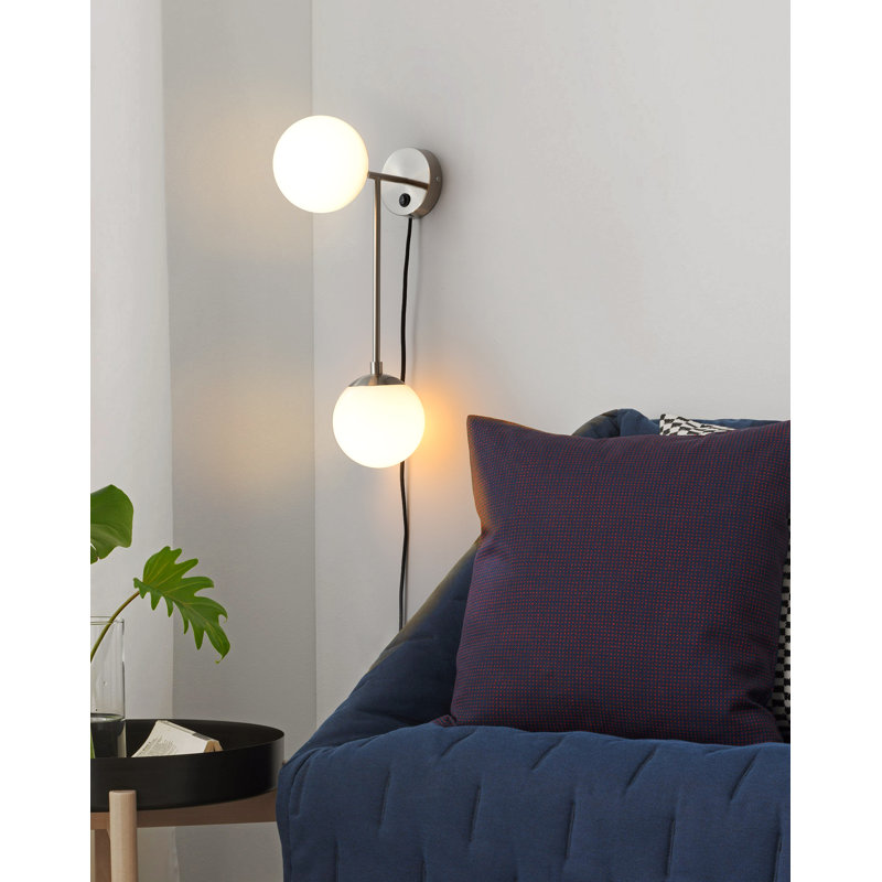 Dana 2-Light Plug-in Armed Wall Sconce - Dimmable, Satin Nickel