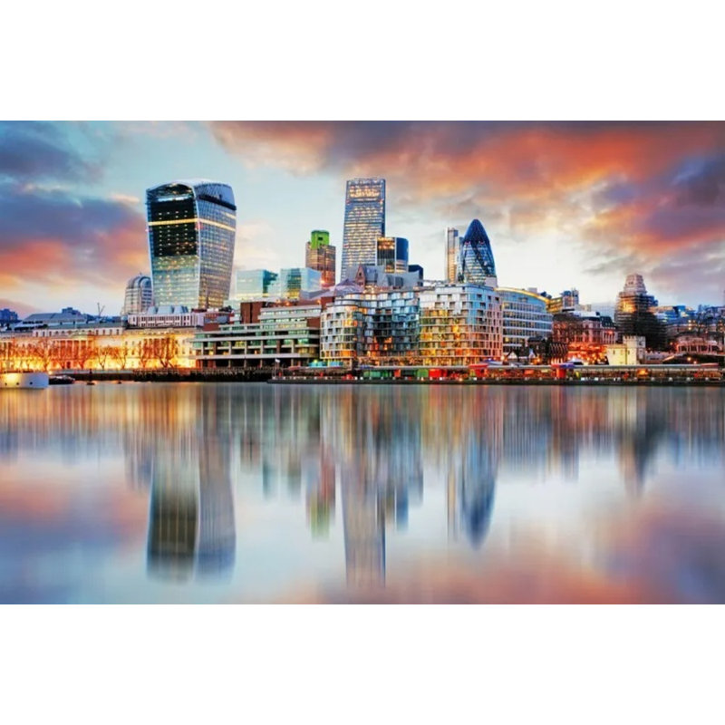 Murale Modern City Skyline Reflection, L 96 po x l 108 po