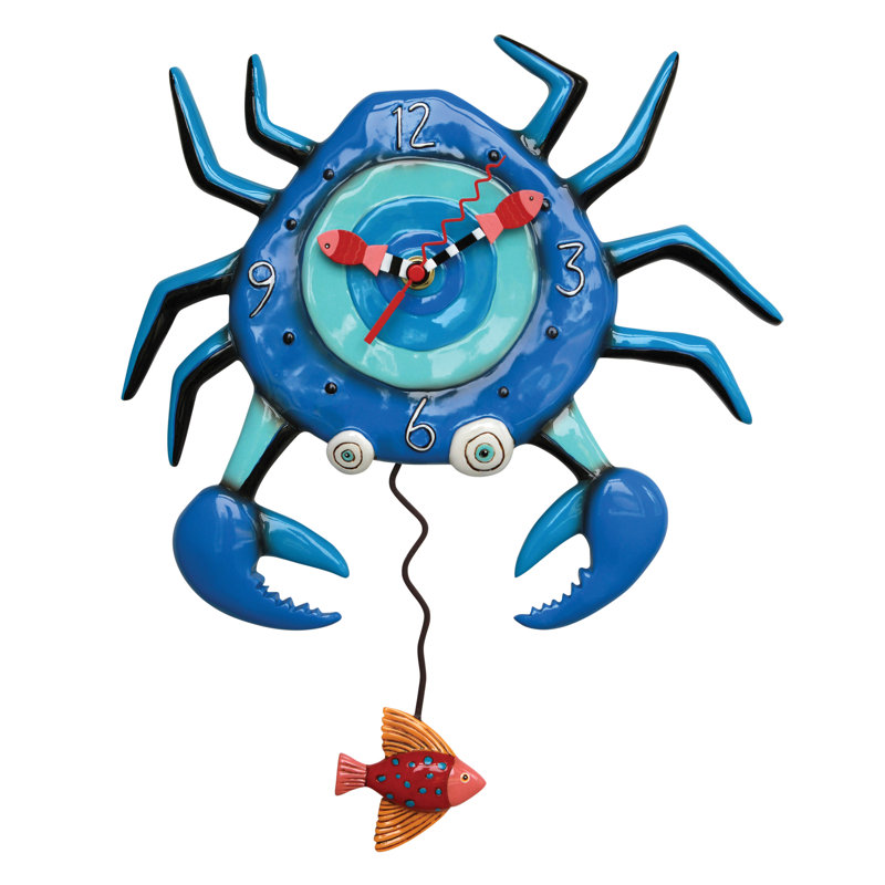 Allen Designs Crabe avec grandes griffes et poisson horloge murale à pile 14,25