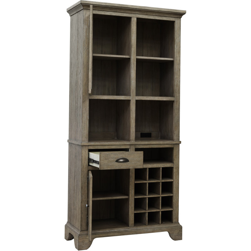 Brown Oak Wood Kitchen Curio with Wine Storage