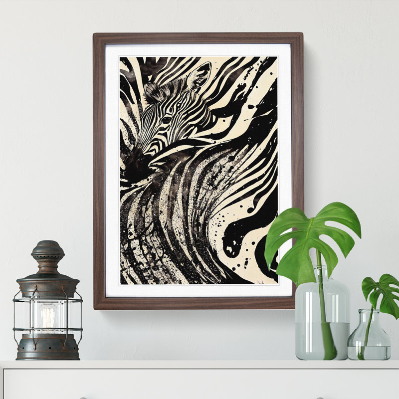 Zebra No.6 Abstract - Single Picture Frame Painting, 64cm H x 46cm W x 2cm D, Walnut