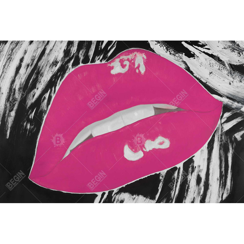 «Kissable Pink Glossy Lips» sur toile, H 24 po x l 36 po