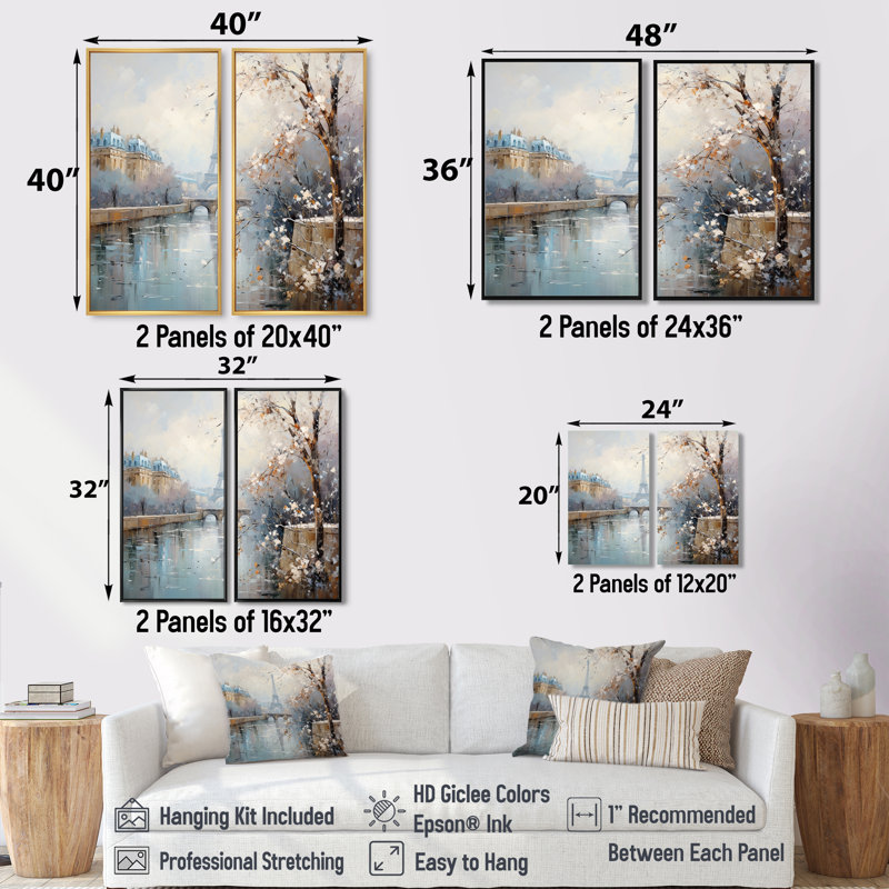 Hiver Paris, Tour Eiffel, ville charmante I - impressions d'art bleues sur toile, 36" H x 48" W, White