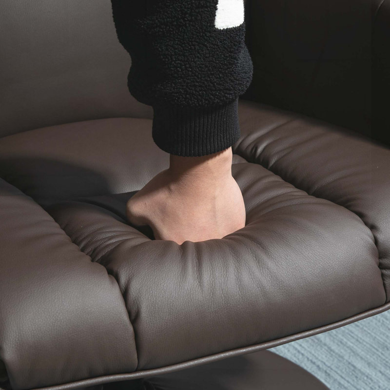 Fauteuil inclinable pivotant en similicuir avec repose-pieds, Brun