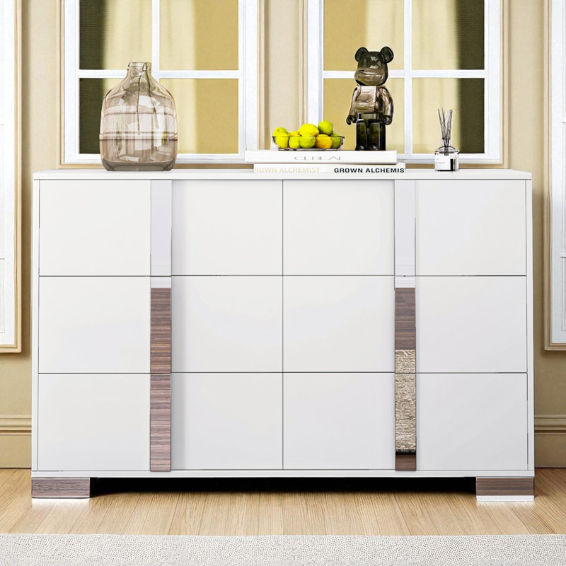 Commode double 6 tiroirs l 47,3 po, Blanc