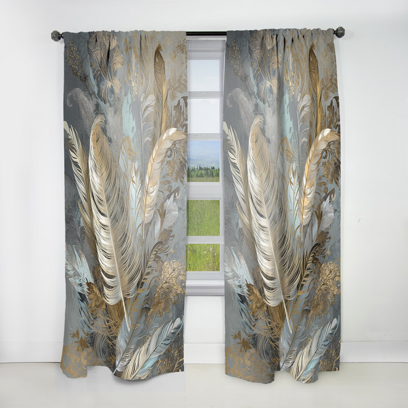 Rideau en plumes dorées extravagance V moderne - velours obscurcissant - 1 panneau, L 52 po x L 120 po